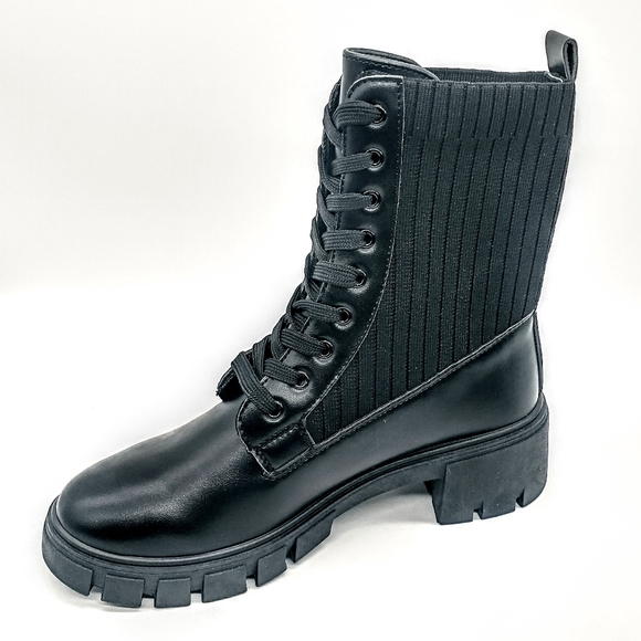 Top Moda Maddie Black Combat Boots Lace Up Lug Sole Women's Size 8 - Picture 3 of 8